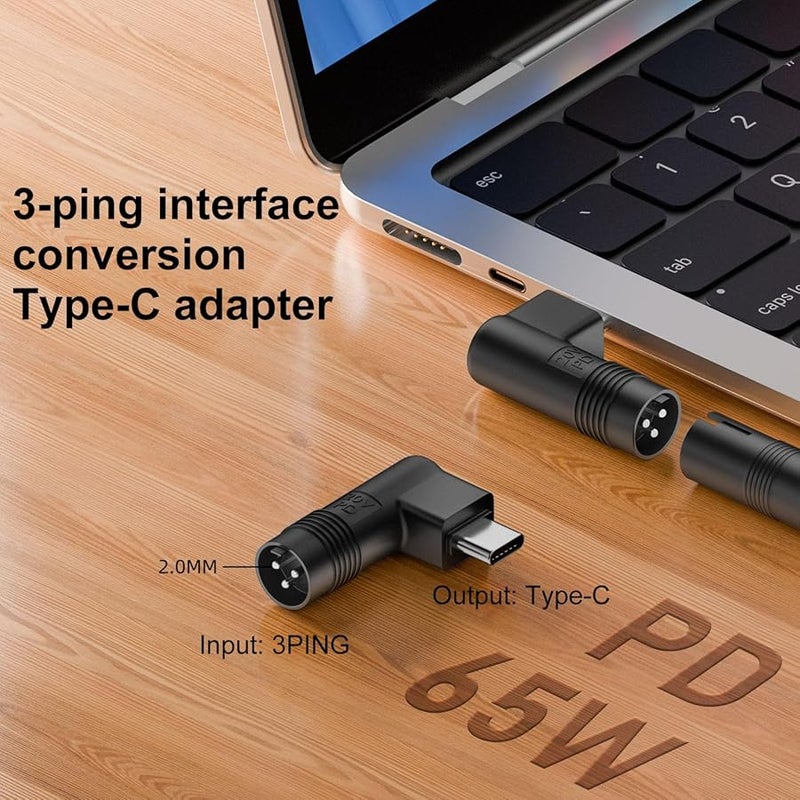65W 2 0mm 3Pin Male to USB C Male Adapter 5V 9V 20V Charging Converter for Phone Laptop - Image 2